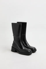Dagmara Boots - Black Leather White Stitching | Miista | Designed & Handmade in Europe