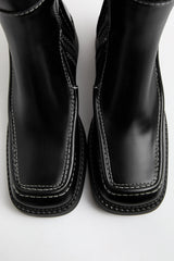 Dagmara Boots - Black Leather White Stitching | Miista | Designed & Handmade in Europe