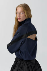 Cressida Deep Blue And Black Bomber Jacket | Miista | Designed & Handmade in Europe