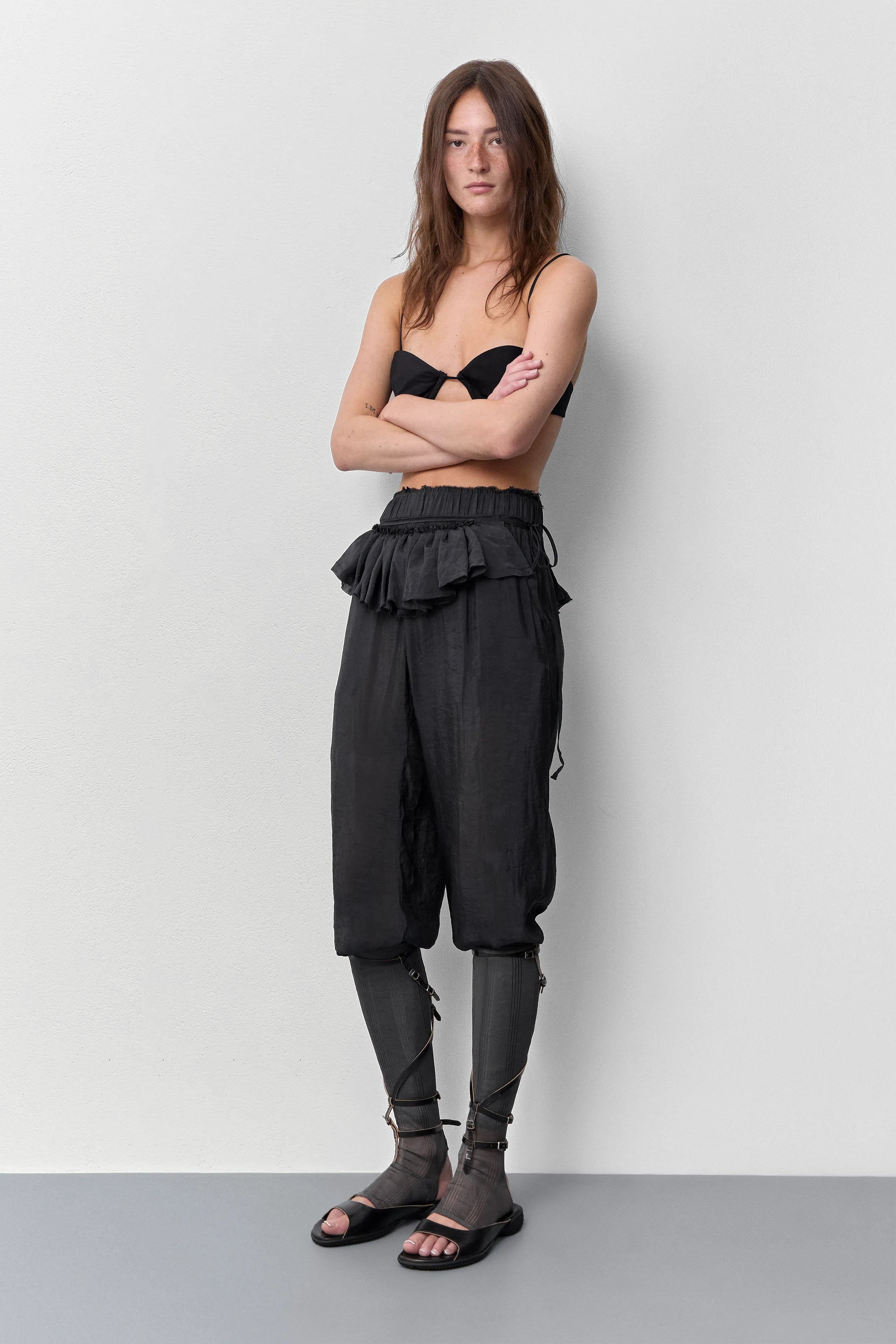 Vanny Washed Black Sheer Ruffle | Miista | Designed & Handmade in Europe