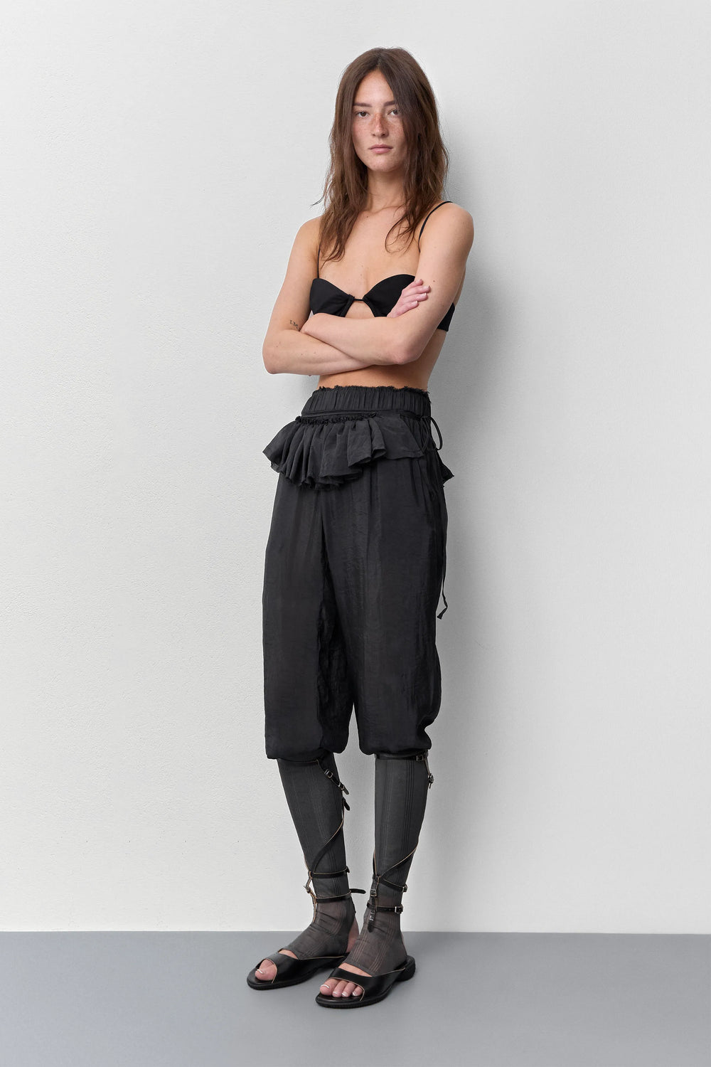Vanny Washed Black Sheer Ruffle | Miista | Designed & Handmade in Europe