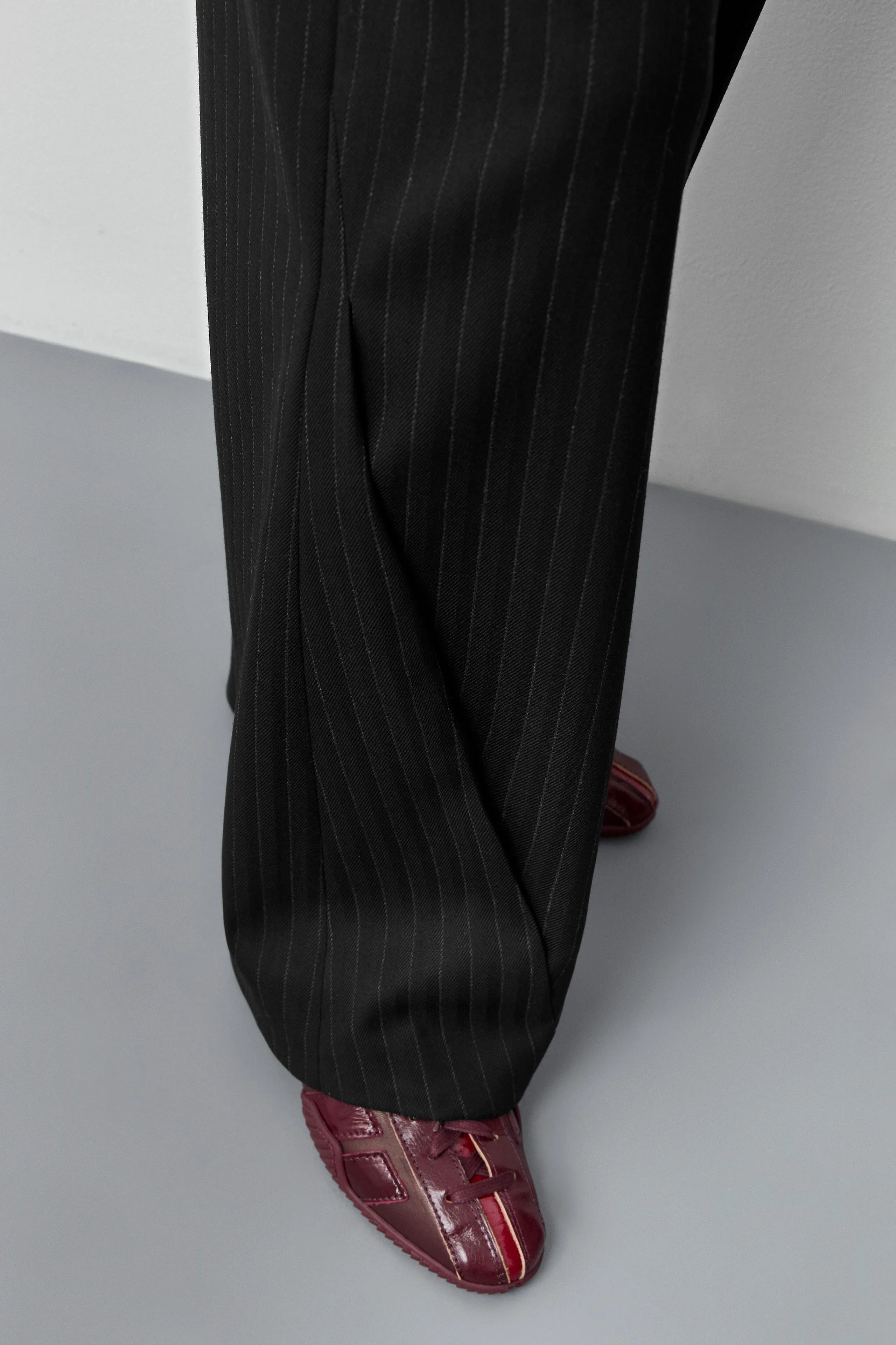 Metis Black Pinstripe Trousers | Miista | Designed & Handmade in Europe