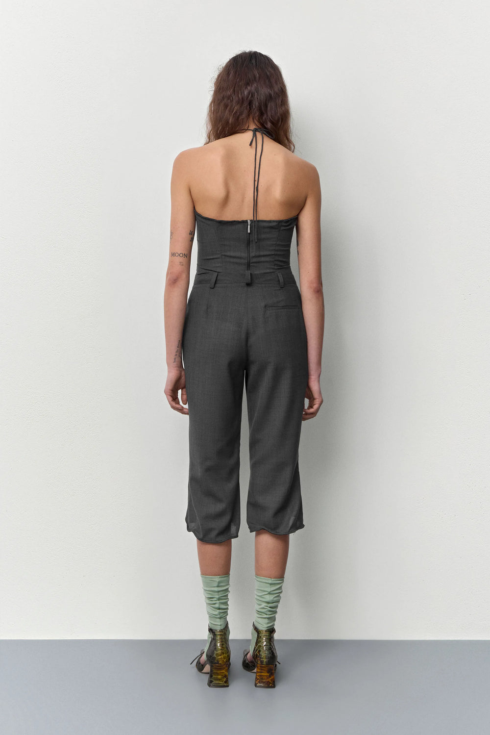 Exene Cement Grey Capri Trousers | Miista | Designed & Handmade in Europe