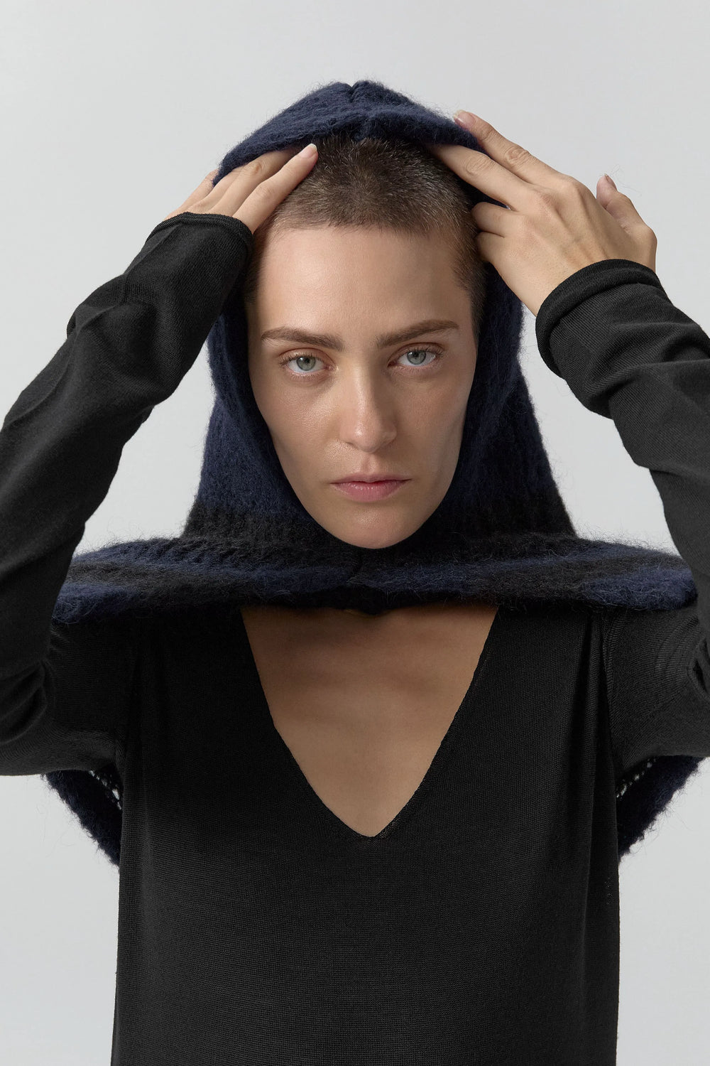 Mona Balaclava -Black Navy Fine Alpaca Knit | Miista | Designed & Handmade in Europe