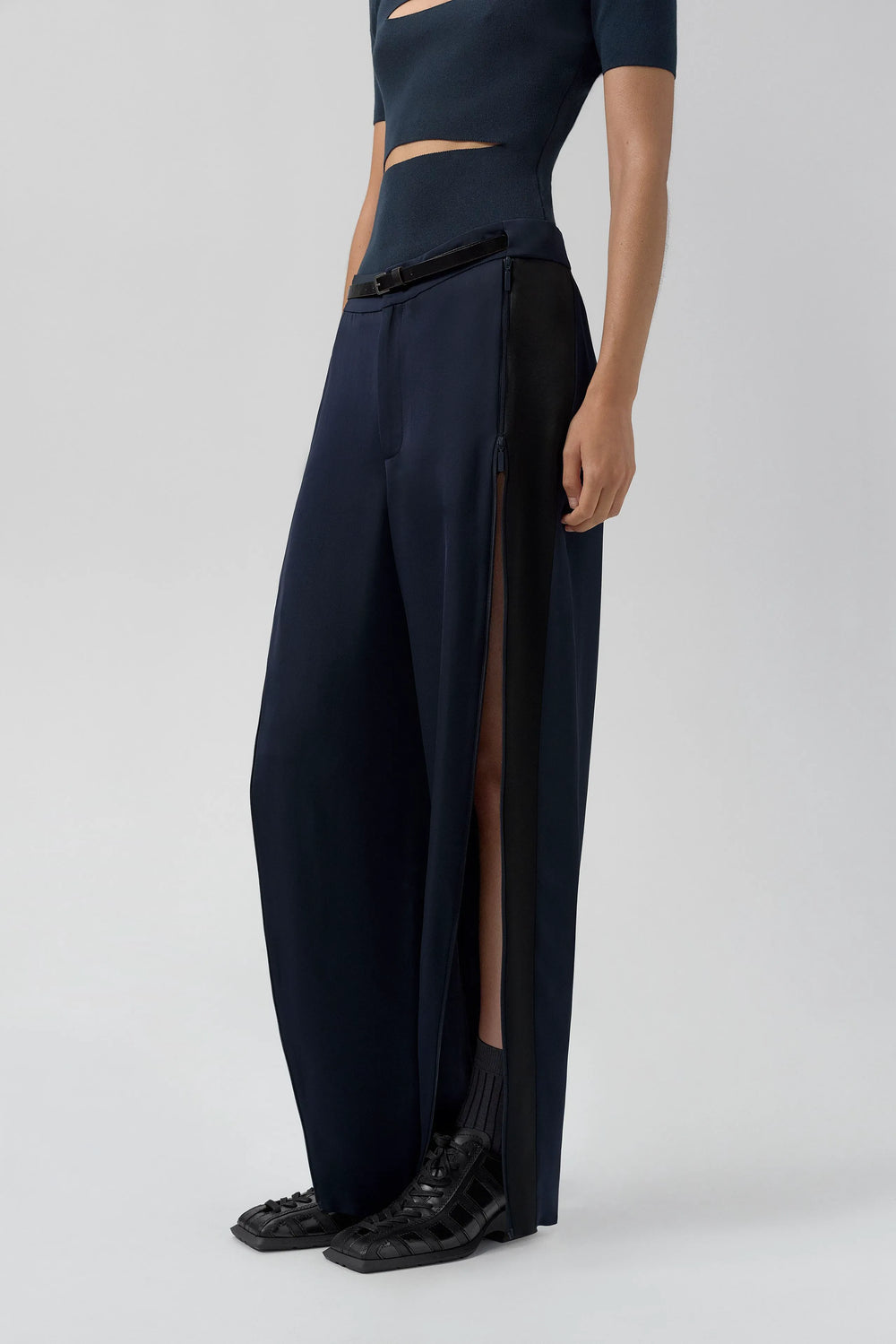 Callista Deep Blue And Black Track Pants | Miista | Designed & Handmade in Europe
