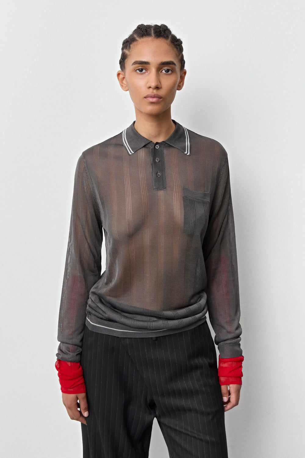 Rufa Cement Grey Polo Knitted Jumper | Miista | Designed & Handmade in Europe