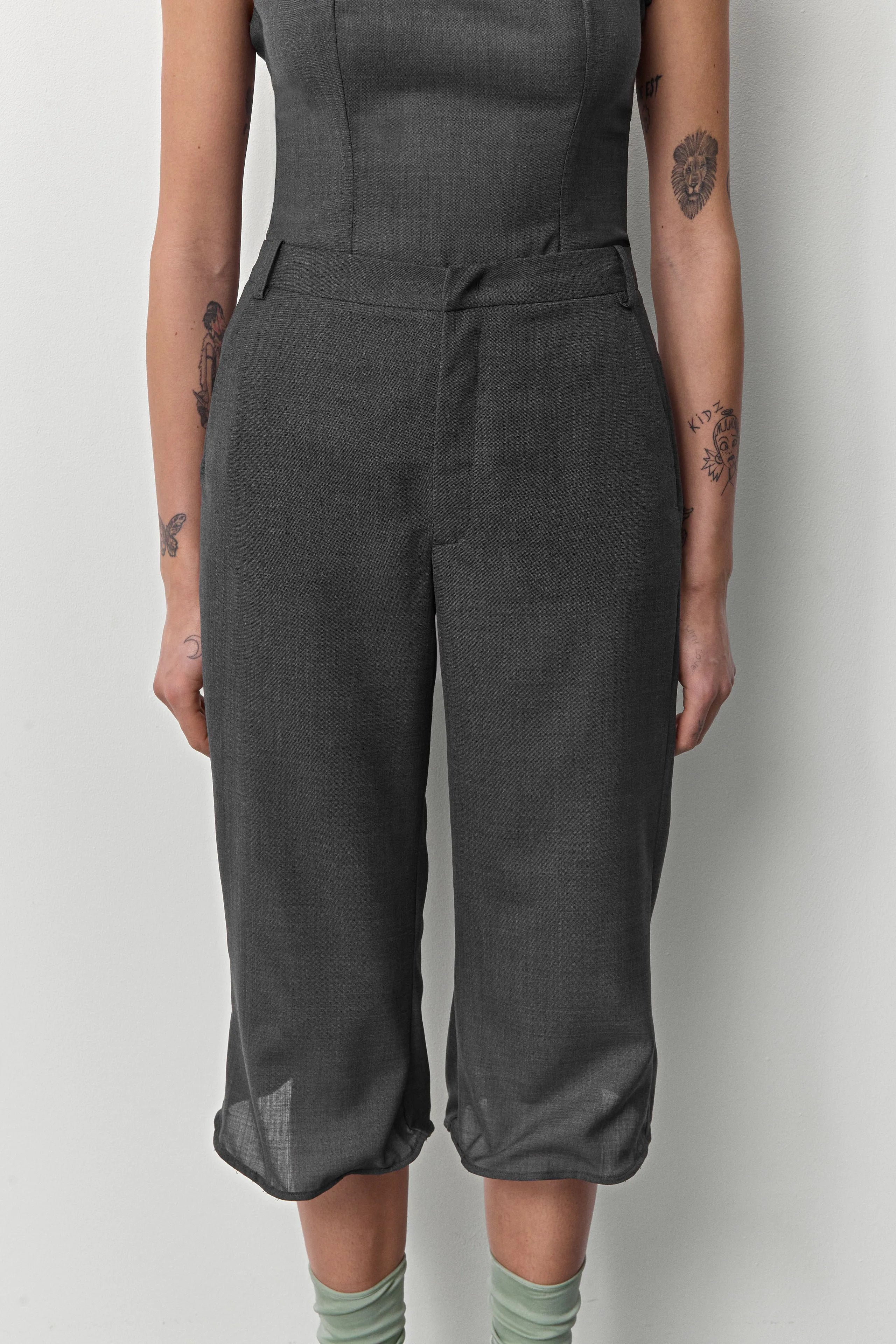 Exene Cement Grey Capri Trousers | Miista | Designed & Handmade in Europe