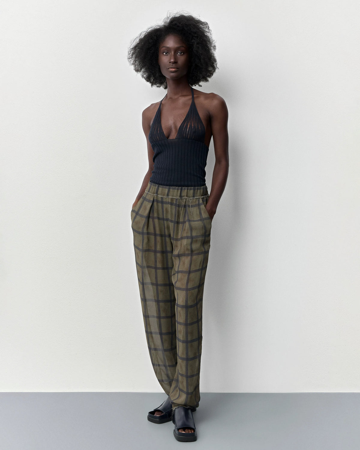 Tessan Georgette Check Trousers | Miista | Designed & Handmade in Europe