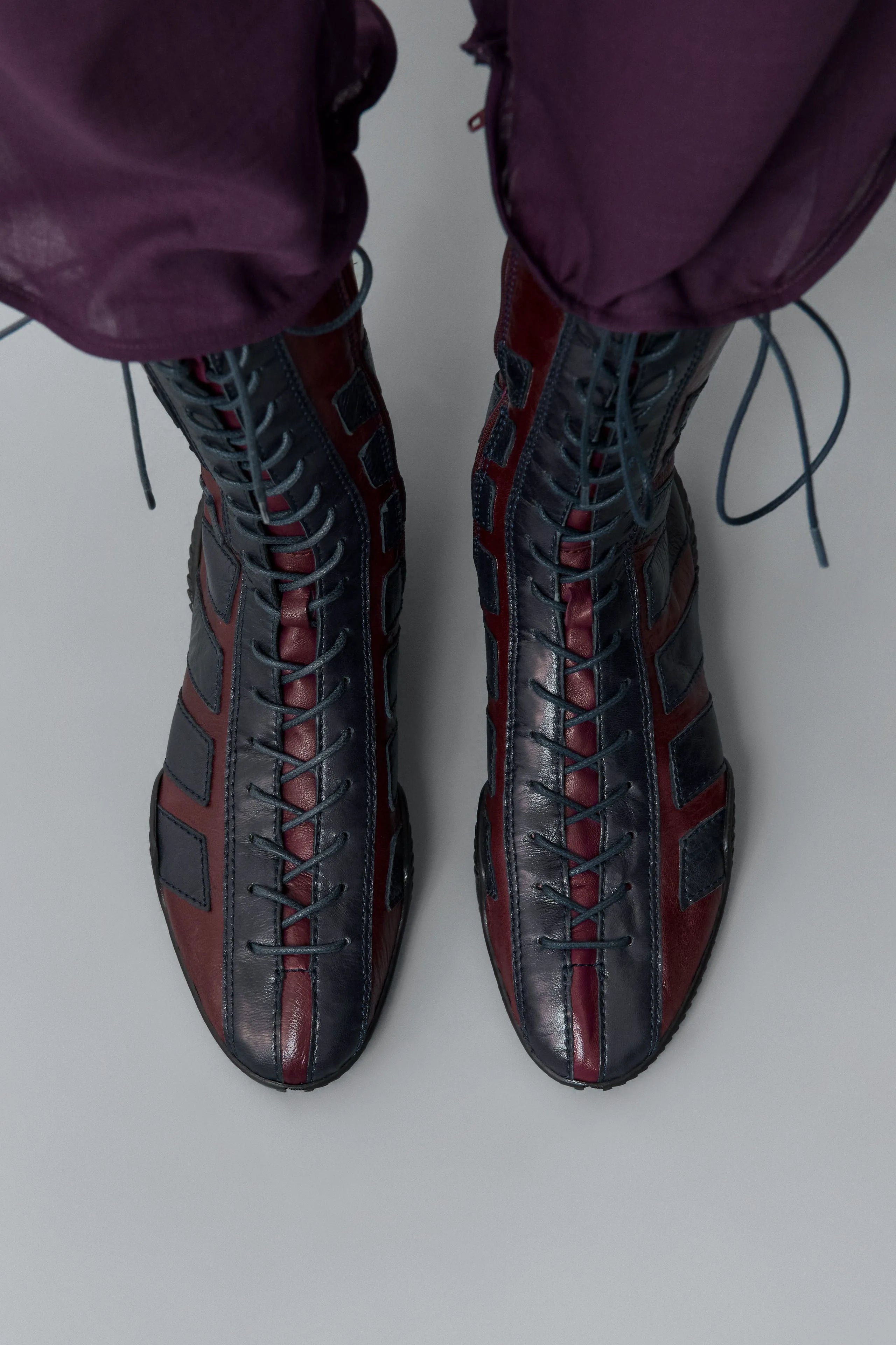 Imogen Burgundy Navy Lace Sneaker Boots | Miista | Designed & Handmade in Europe