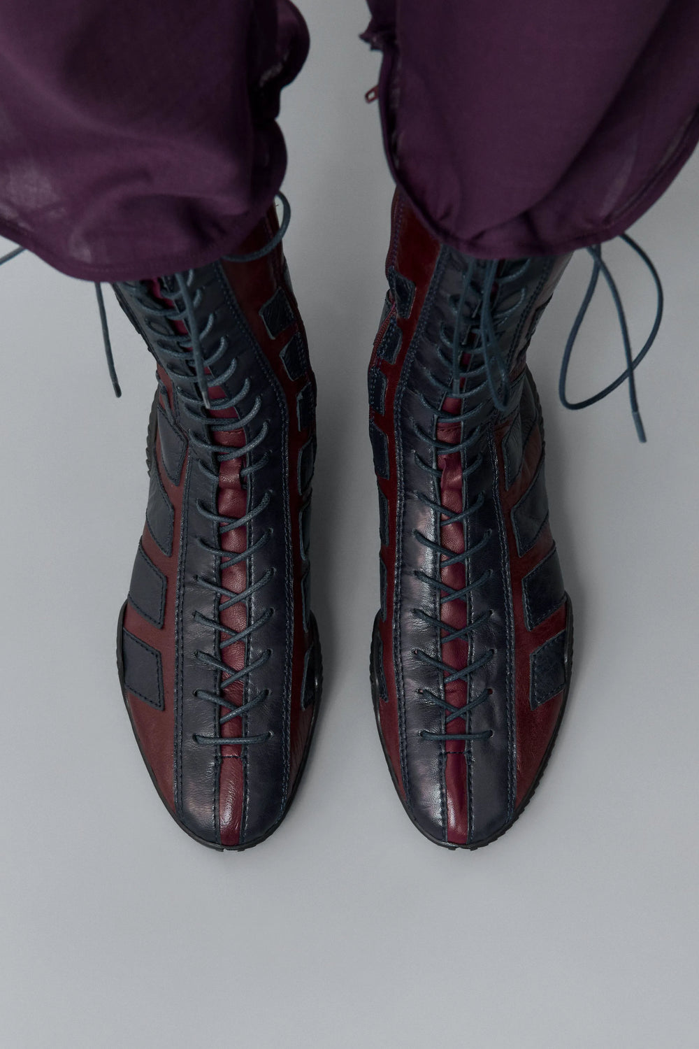 Imogen Burgundy Navy Lace Sneaker Boots | Miista | Designed & Handmade in Europe