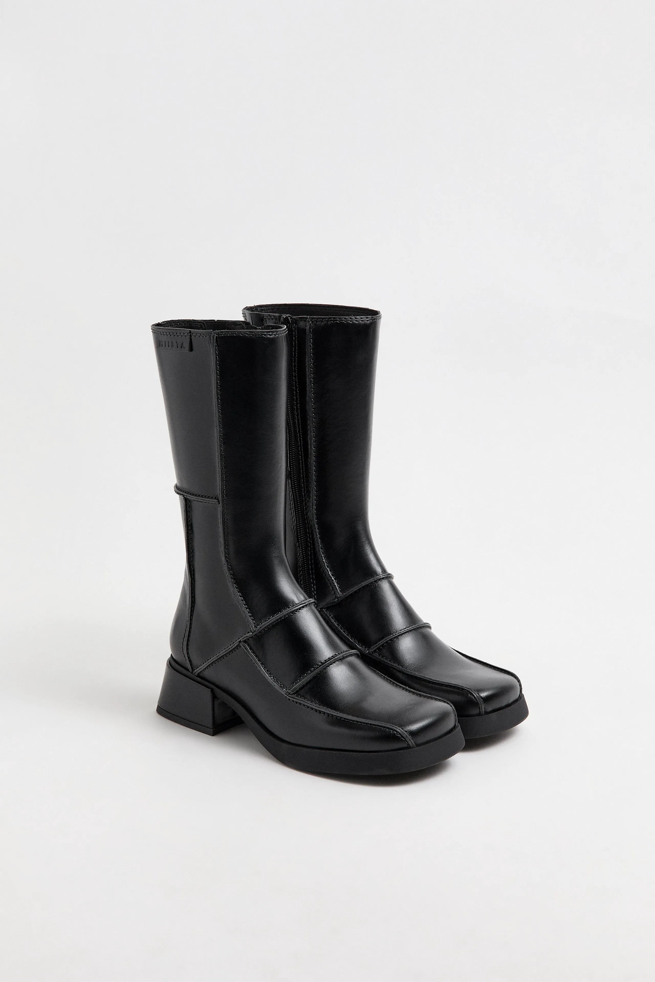 Neaera Boots - Black Leather Grey Stitching | Miista | Designed & Handmade in Europe