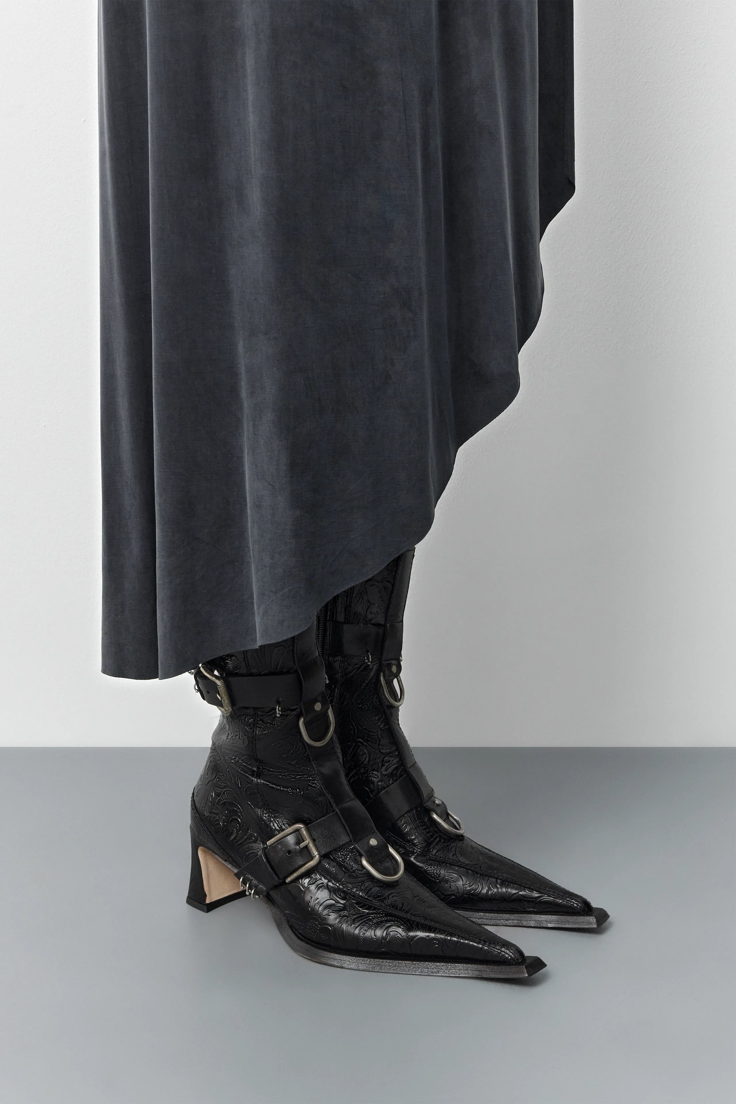 Eliya Black Embossed Buckled Tall Boots | Miista | Designed & Handmade in Europe