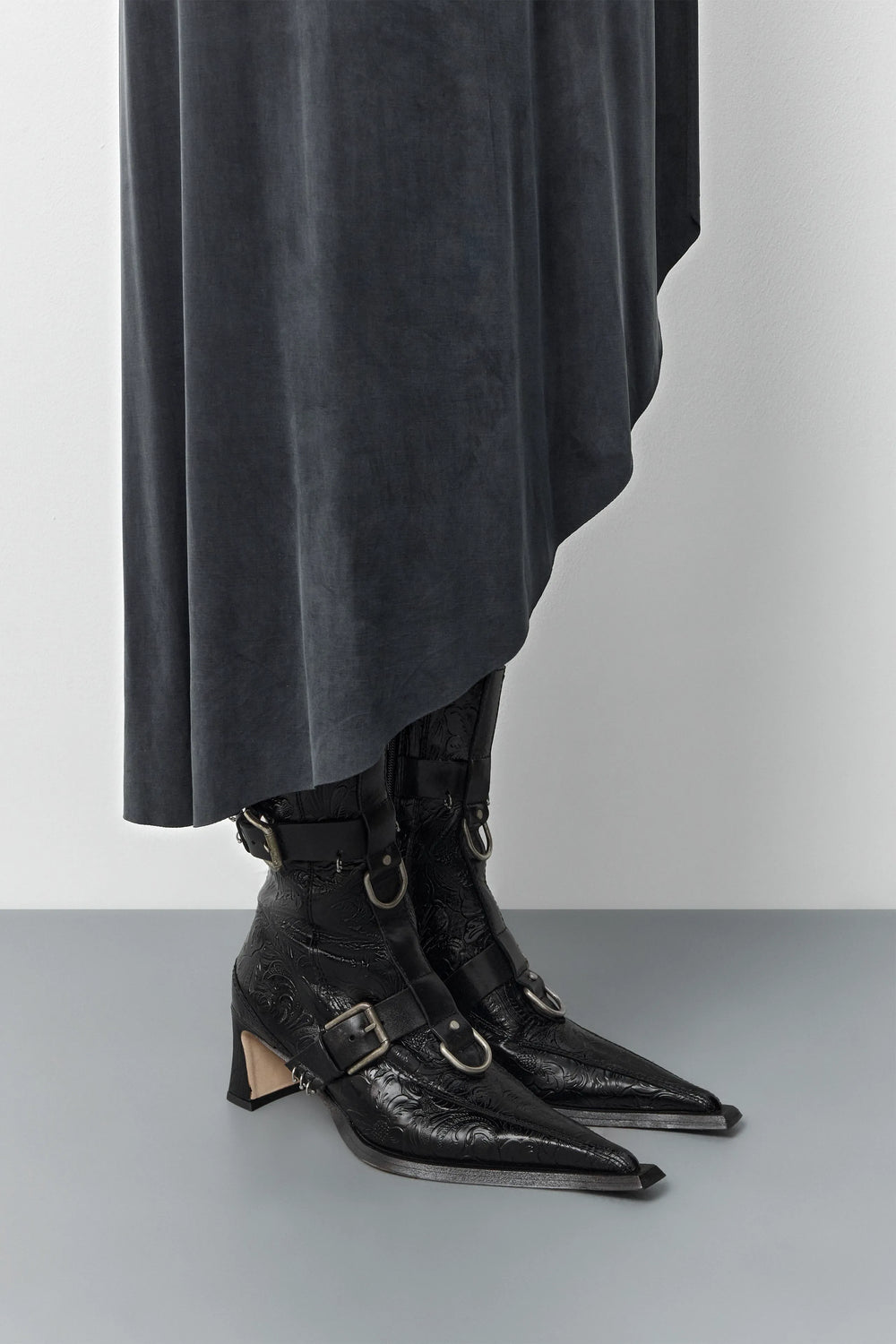 Eliya Black Embossed Buckled Tall Boots | Miista | Designed & Handmade in Europe