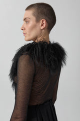 Ripley Black Fuzzy Collar Mini Knit Jacket | Miista | Designed & Handmade in Europe