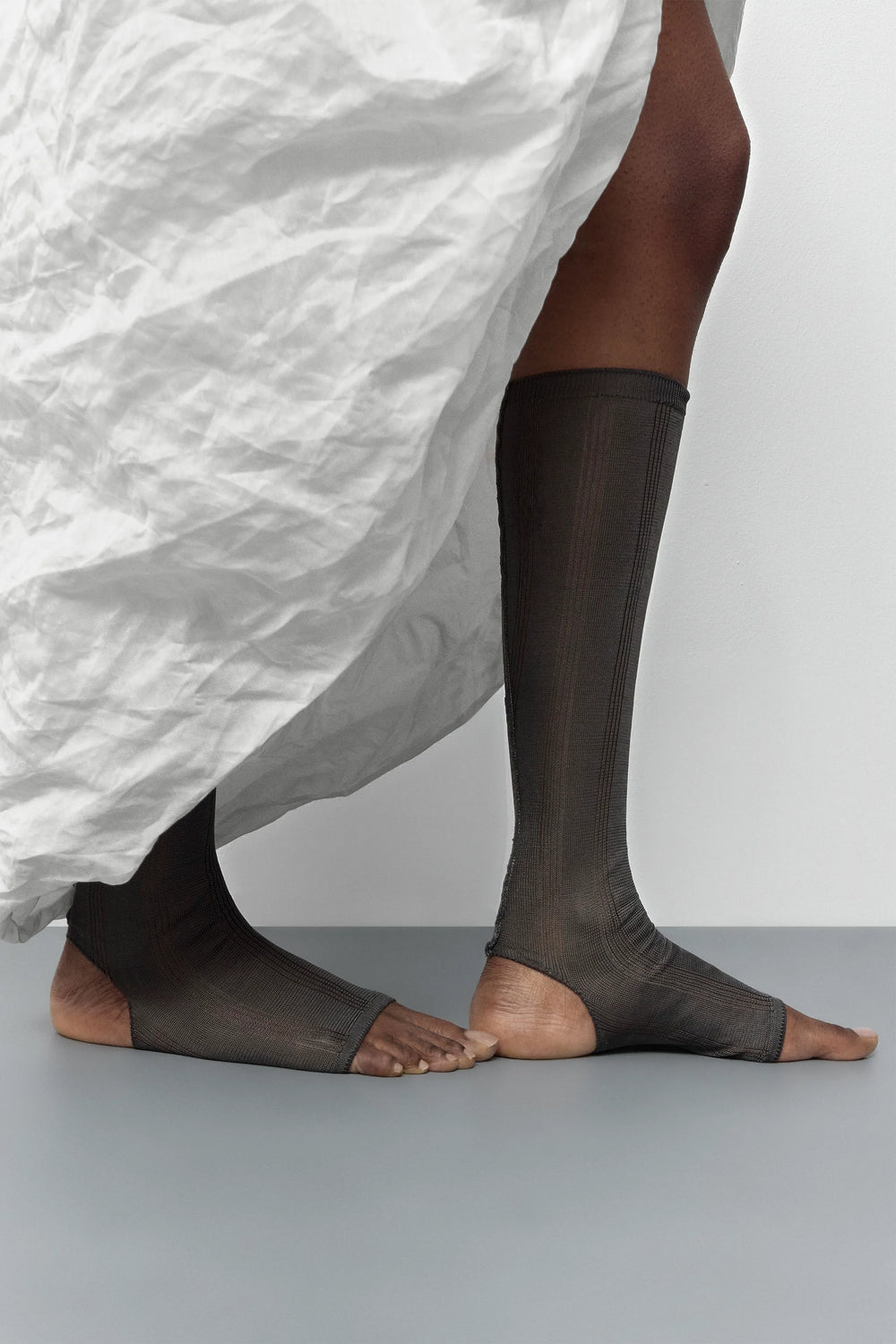 Trin Cement Grey Open Toe Knitted Socks | Miista | Designed & Handmade in Europe