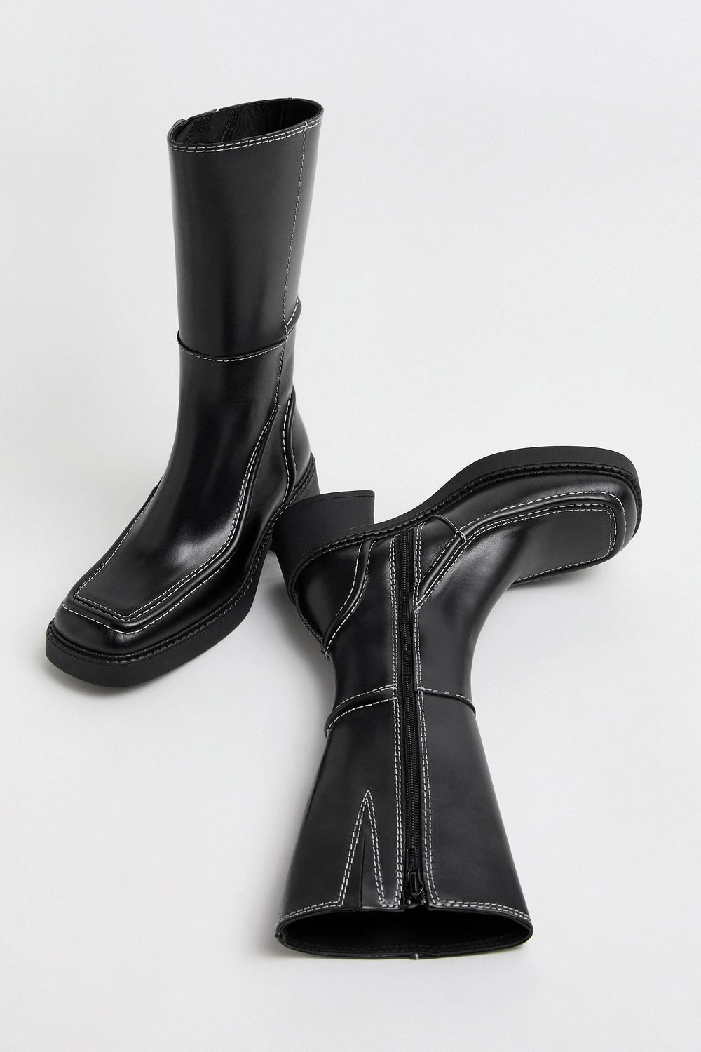Dagmara Boots - Black Leather White Stitching | Miista | Designed & Handmade in Europe