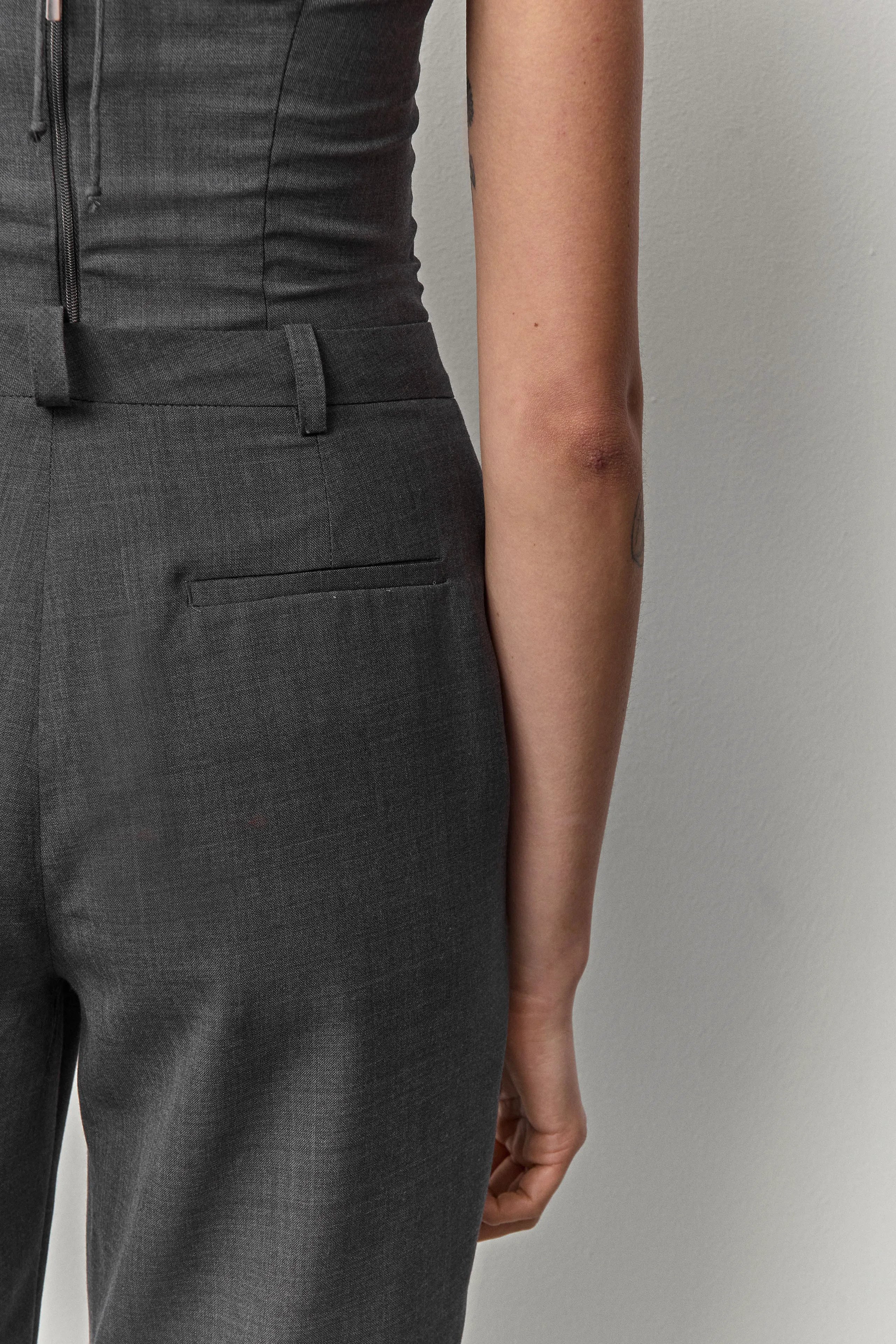 Exene Cement Grey Capri Trousers | Miista | Designed & Handmade in Europe