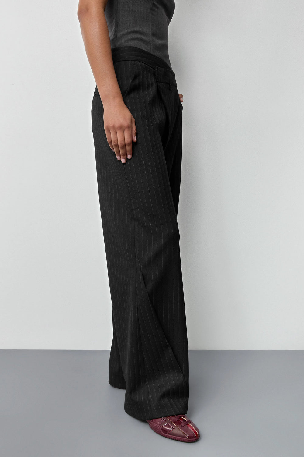 Metis Black Pinstripe Trousers | Miista | Designed & Handmade in Europe
