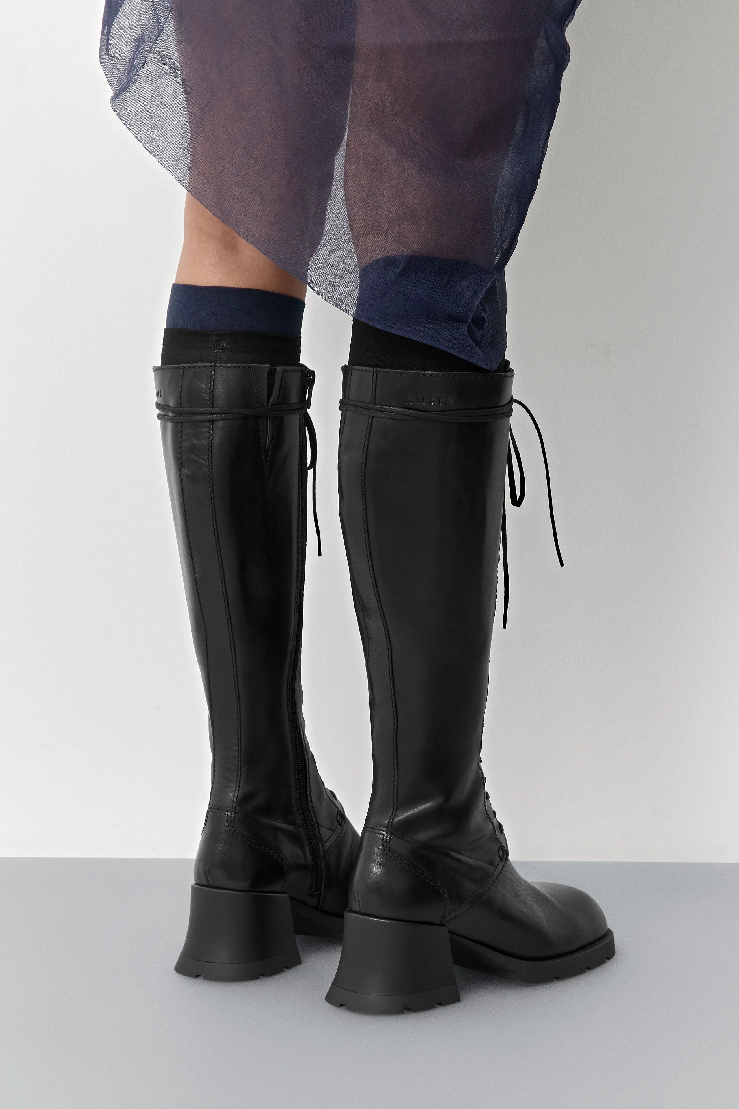 Michaela Black Tall Lace Boots | Miista | Designed & Handmade in Europe