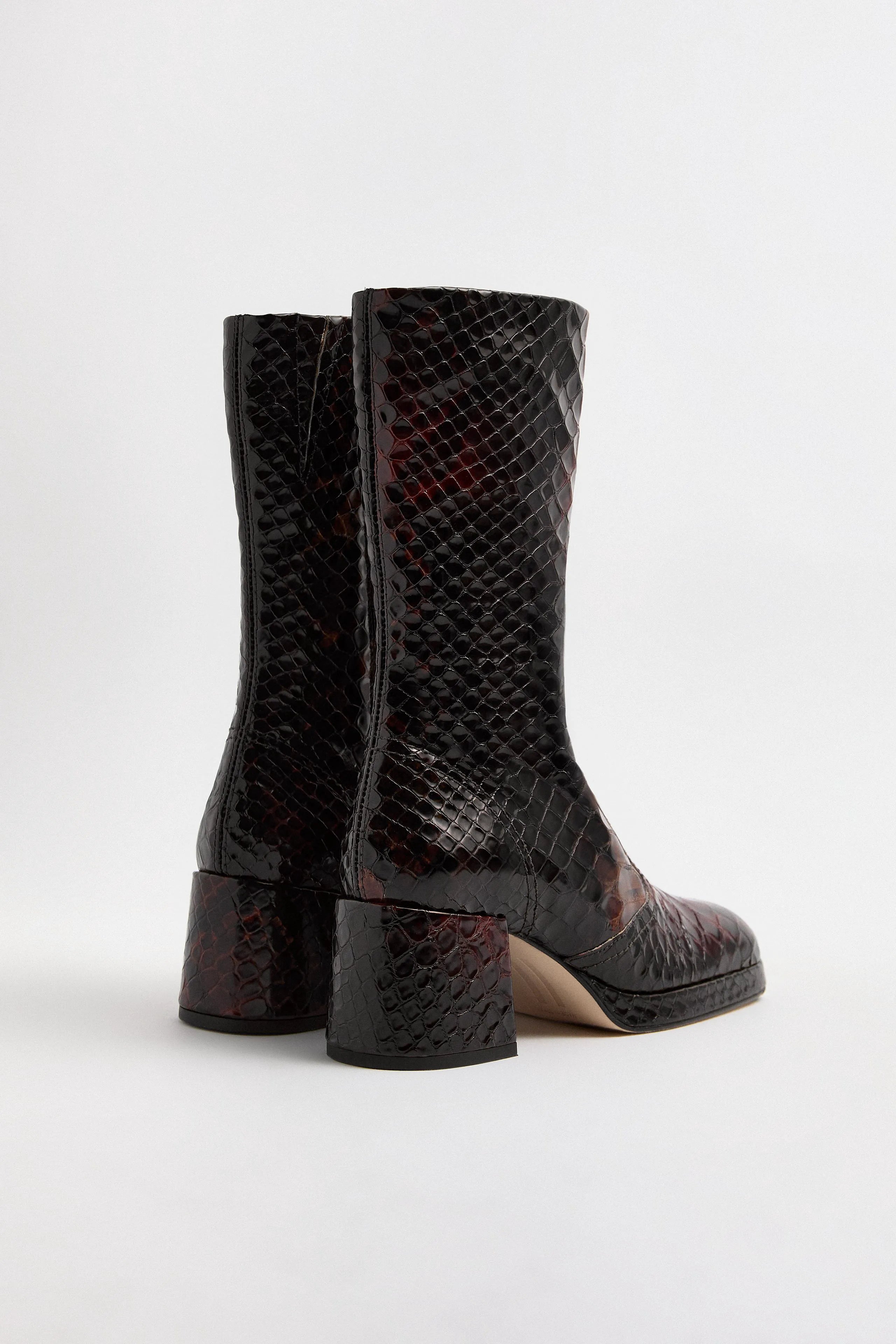 Cass Boots - Tan Snake Embossed Leather | Miista | Designed & Handmade in Europe