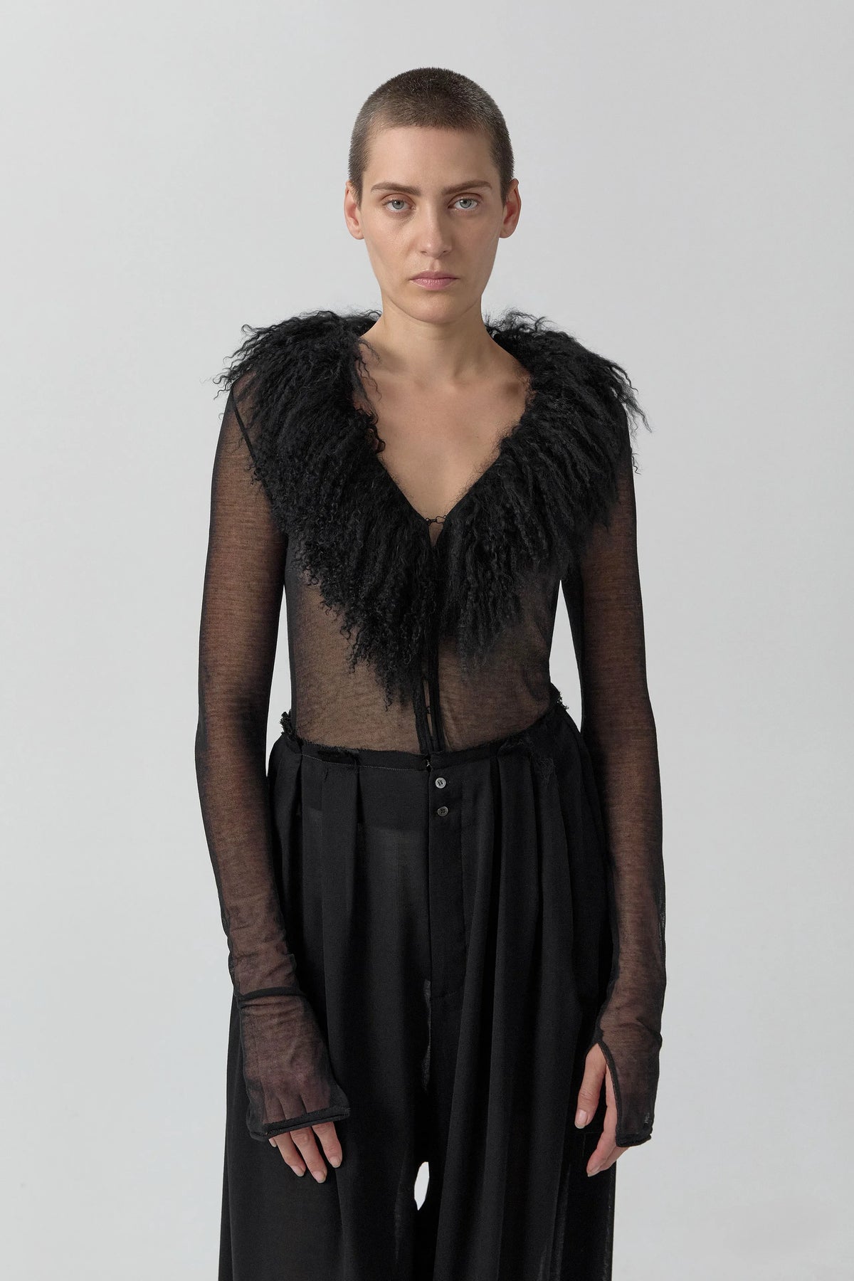 Ripley Black Fuzzy Collar Mini Knit Jacket | Miista | Designed & Handmade in Europe