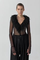 Ripley Black Fuzzy Collar Mini Knit Jacket | Miista | Designed & Handmade in Europe