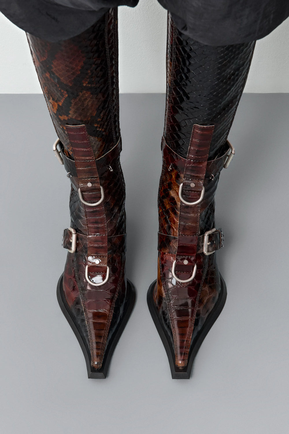 Eliya Brown Snake Buckled Tall Boots | Miista | Designed & Handmade in Europe