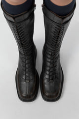 Sabryna Boots - Brown Grey Brush Off Leather | Miista | Designed & Handmade in Europe