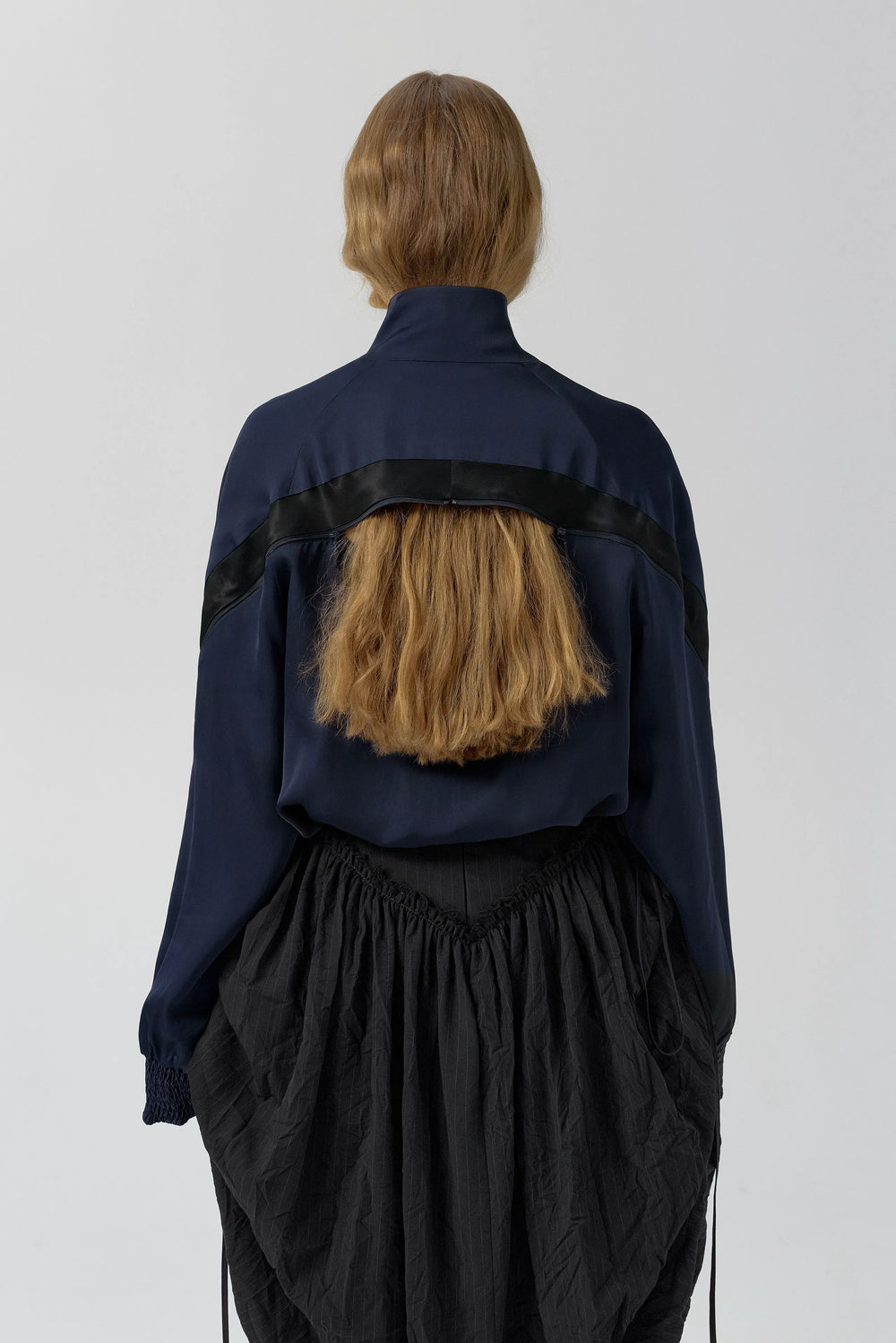 Cressida Deep Blue And Black Bomber Jacket | Miista | Designed & Handmade in Europe