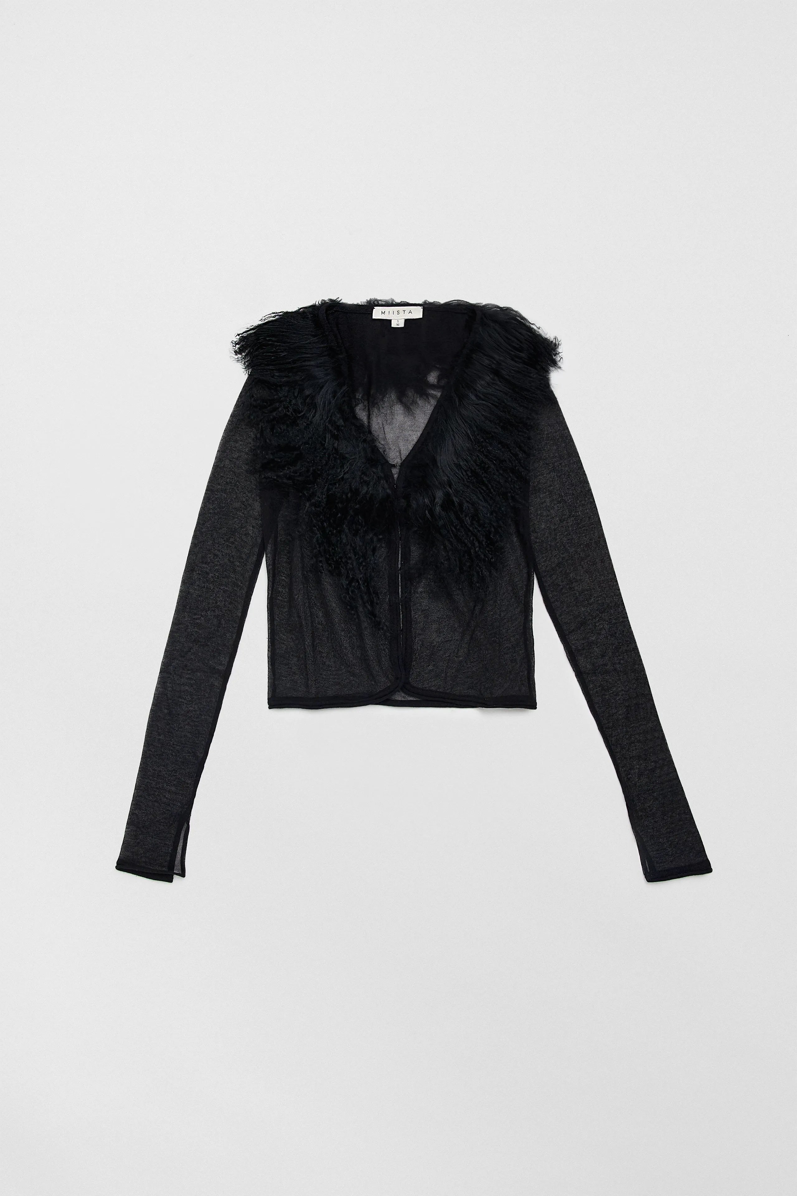 Ripley Black Fuzzy Collar Mini Knit Jacket | Miista | Designed & Handmade in Europe
