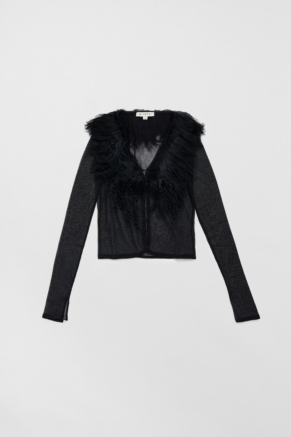 Ripley Black Fuzzy Collar Mini Knit Jacket | Miista | Designed & Handmade in Europe