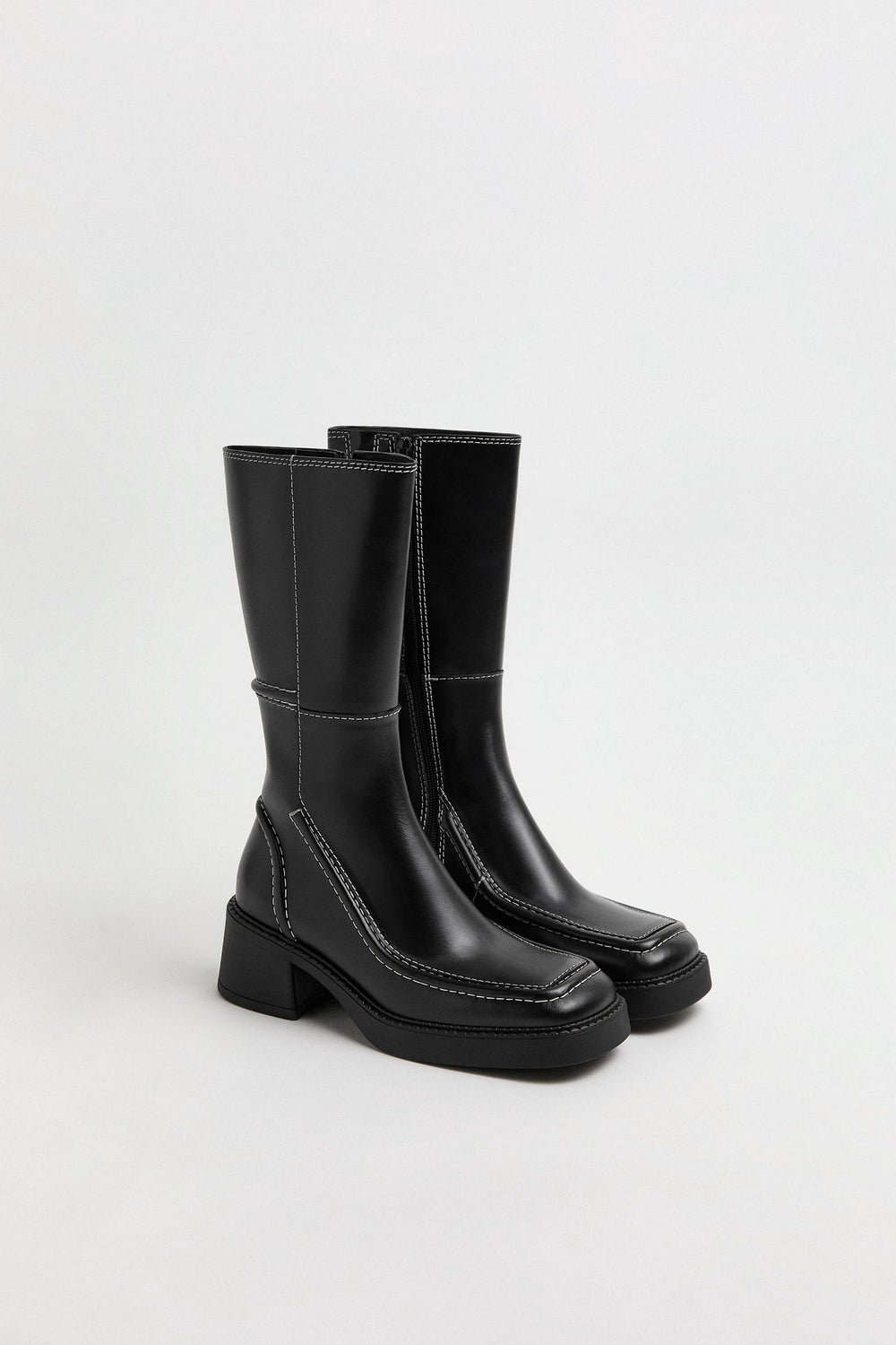 Dagmara Boots - Black Leather White Stitching | Miista | Designed & Handmade in Europe