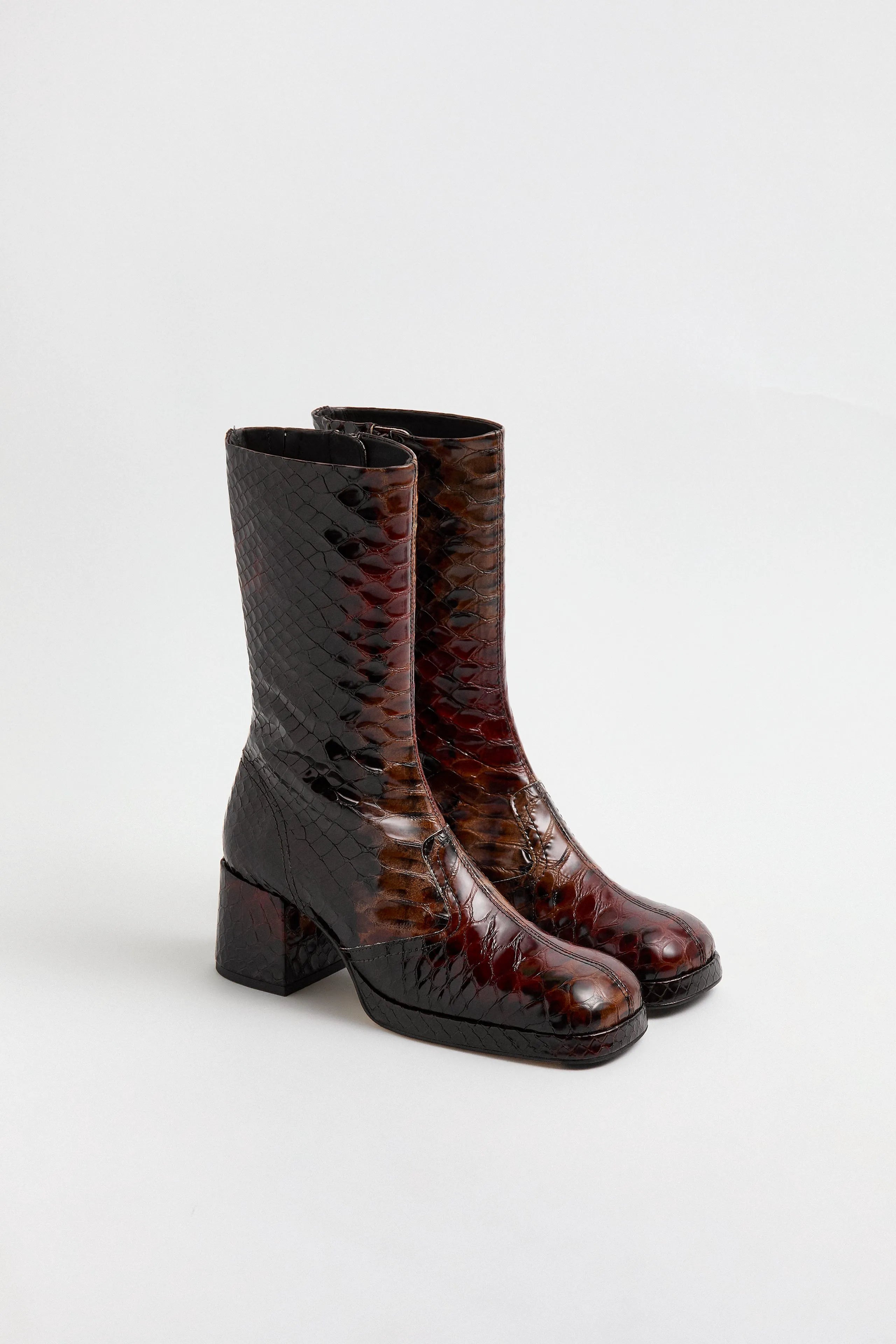 Cass Boots - Tan Snake Embossed Leather | Miista | Designed & Handmade in Europe