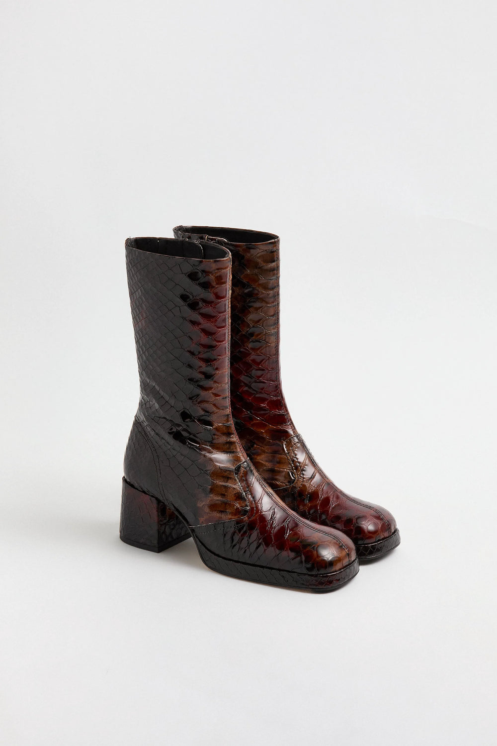 Cass Boots - Tan Snake Embossed Leather | Miista | Designed & Handmade in Europe