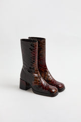 Cass Boots - Tan Snake Embossed Leather | Miista | Designed & Handmade in Europe