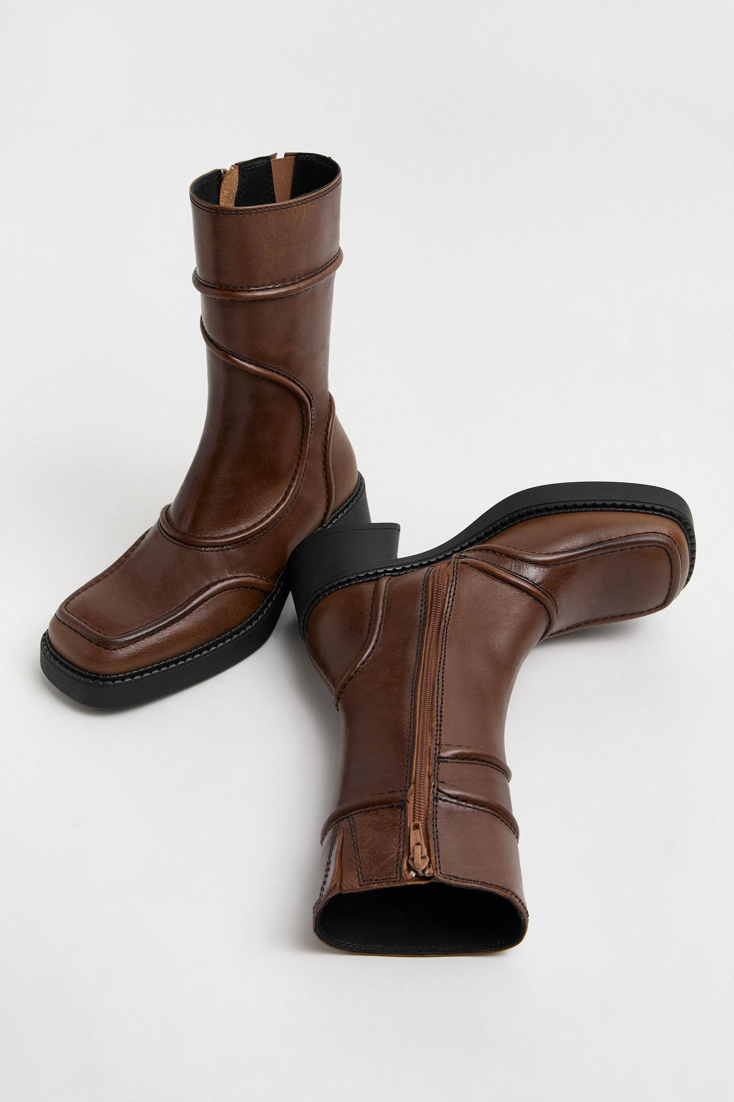 Malene Boots - Tan Leather Black Stitching | Miista | Designed & Handmade in Europe