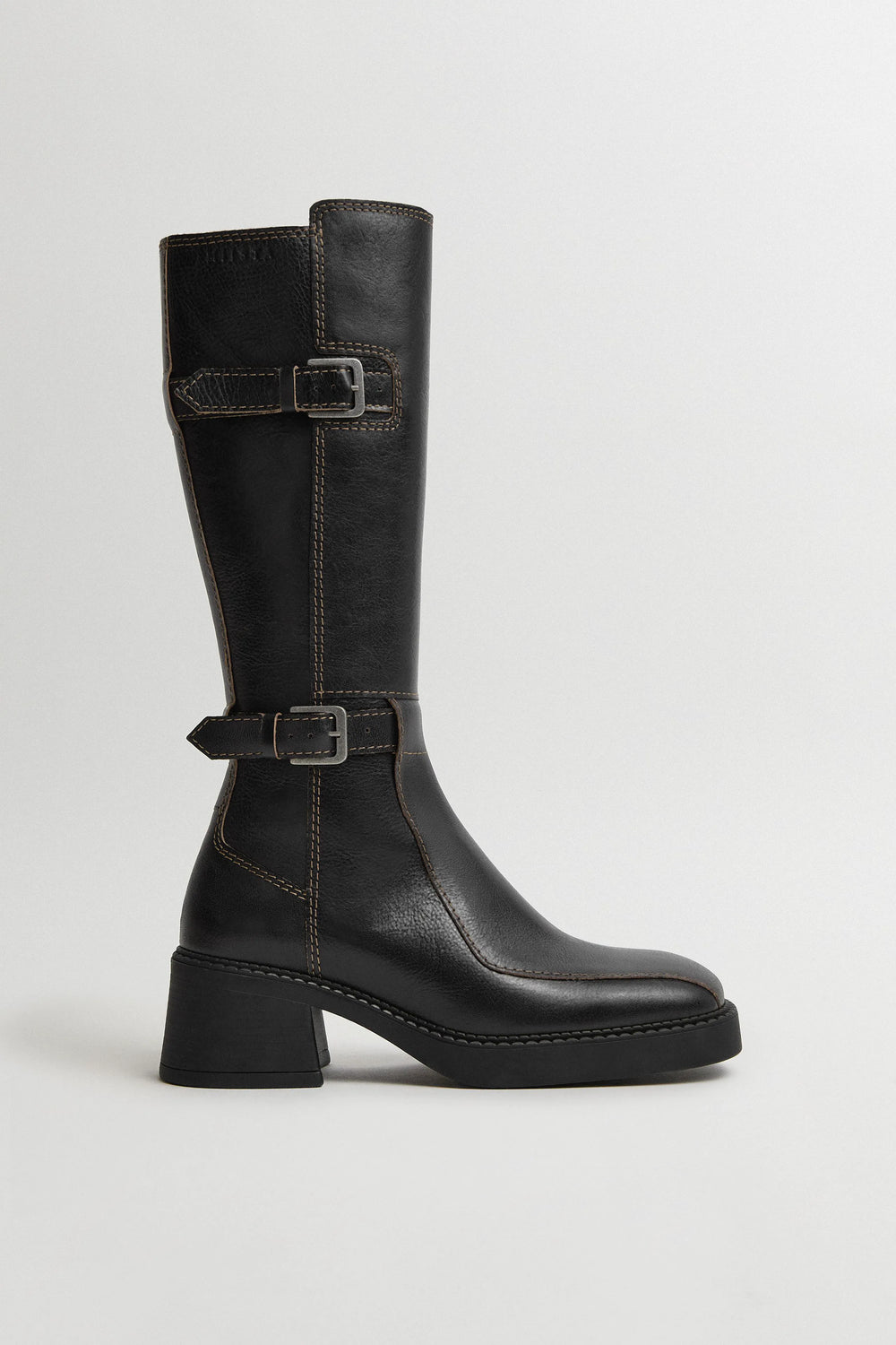Jarmila Boots - Black Leather Cream Stitching | Miista | Designed & Handmade in Europe