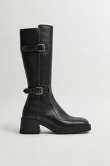 Jarmila Boots - Black Leather Cream Stitching | Miista | Designed & Handmade in Europe