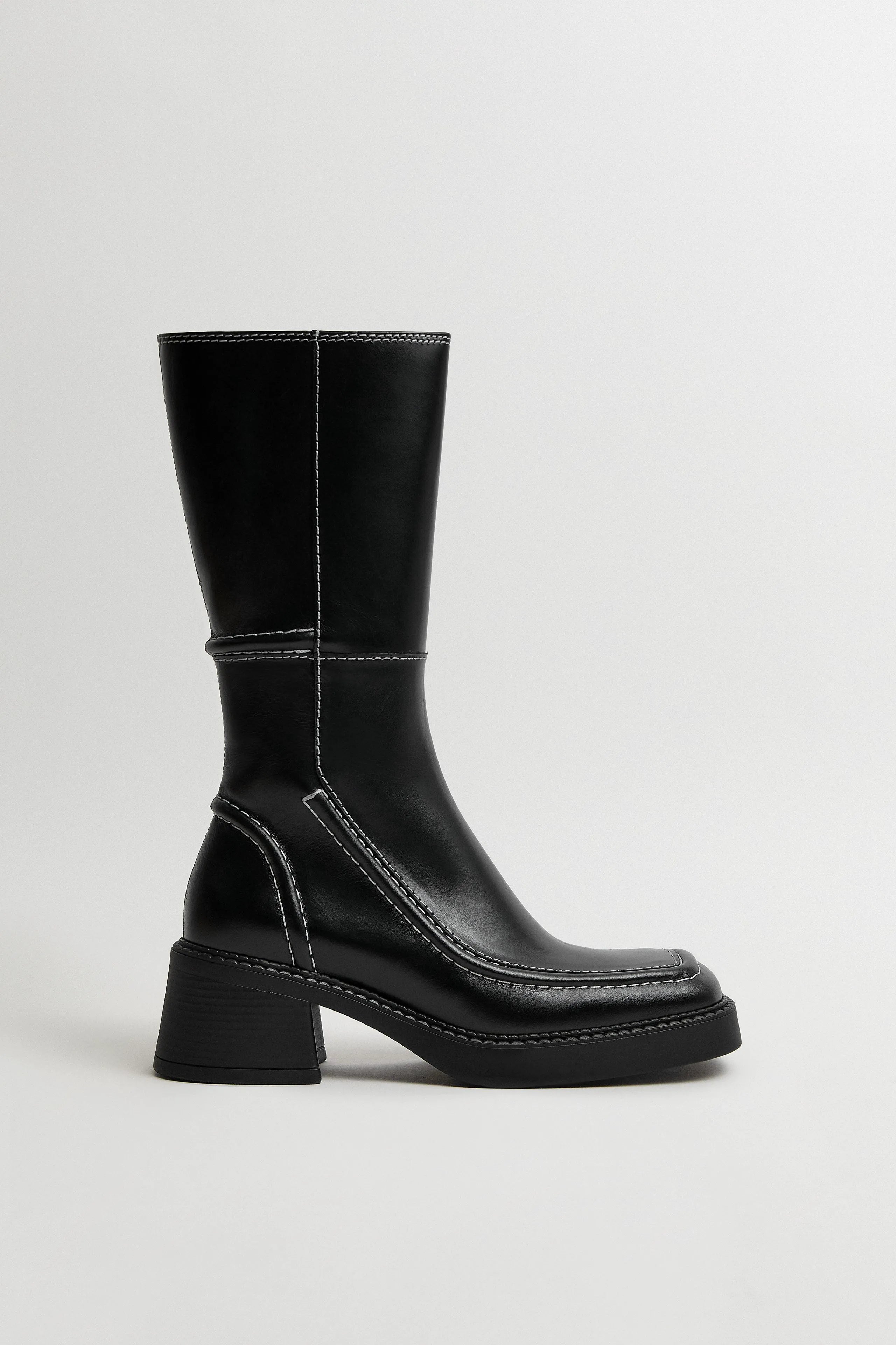 Dagmara Boots - Black Leather White Stitching | Miista | Designed & Handmade in Europe