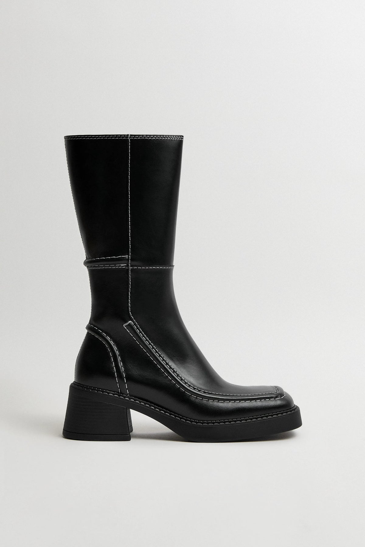 Dagmara Boots - Black Leather White Stitching | Miista | Designed & Handmade in Europe