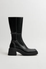 Dagmara Boots - Black Leather White Stitching | Miista | Designed & Handmade in Europe