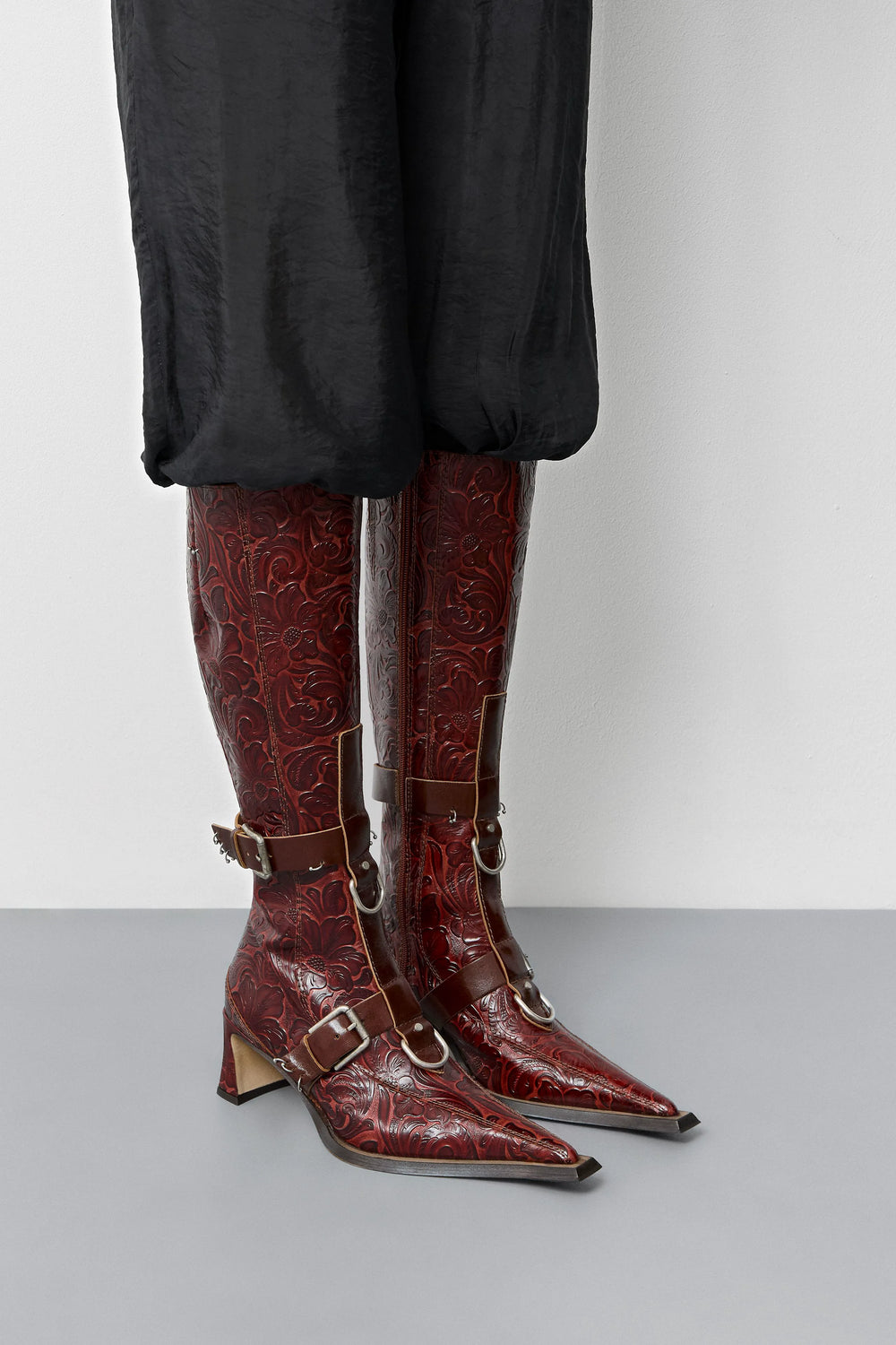 Eliya Brick Embossed Buckled Tall Boots | Miista | Designed & Handmade in Europe