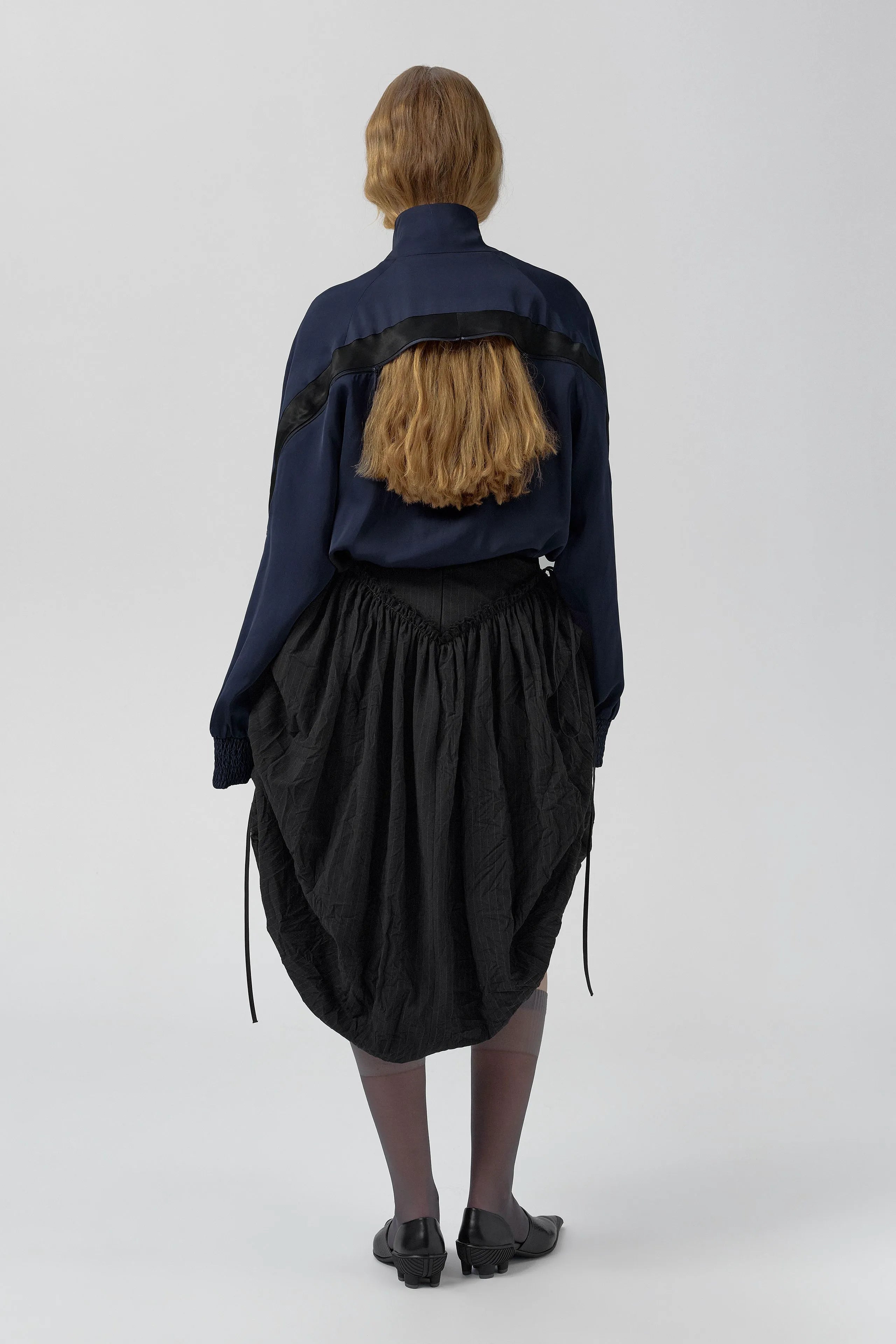 Bronte Black And Grey Crush Pinstripe Puff Skirt  | Miista | Designed & Handmade in Europe
