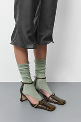 Agna Khaki Snake Mini Buckled Mary Jane Court Shoes | Miista | Designed & Handmade in Europe