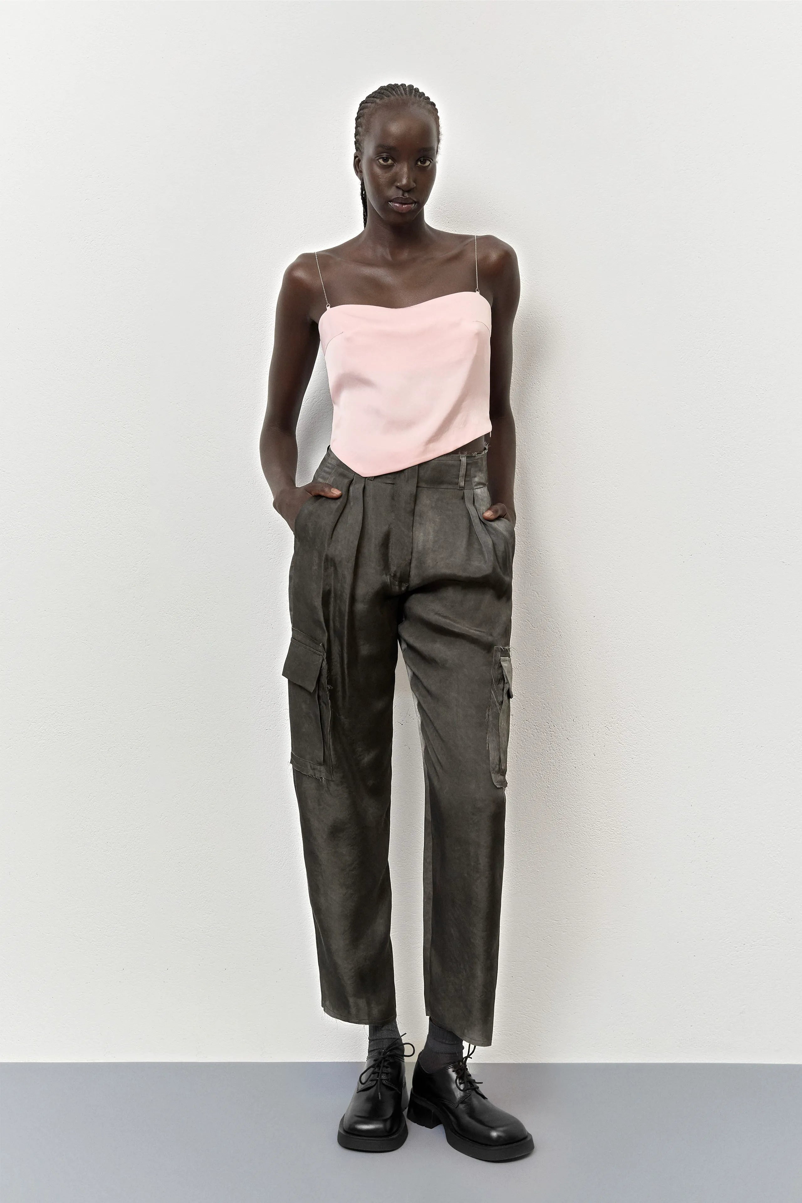 Jaidy Dark Grey Cargo Trousers | Miista | Designed & Handmade in Europe