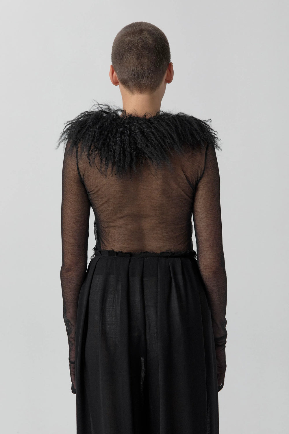 Ripley Black Fuzzy Collar Mini Knit Jacket | Miista | Designed & Handmade in Europe