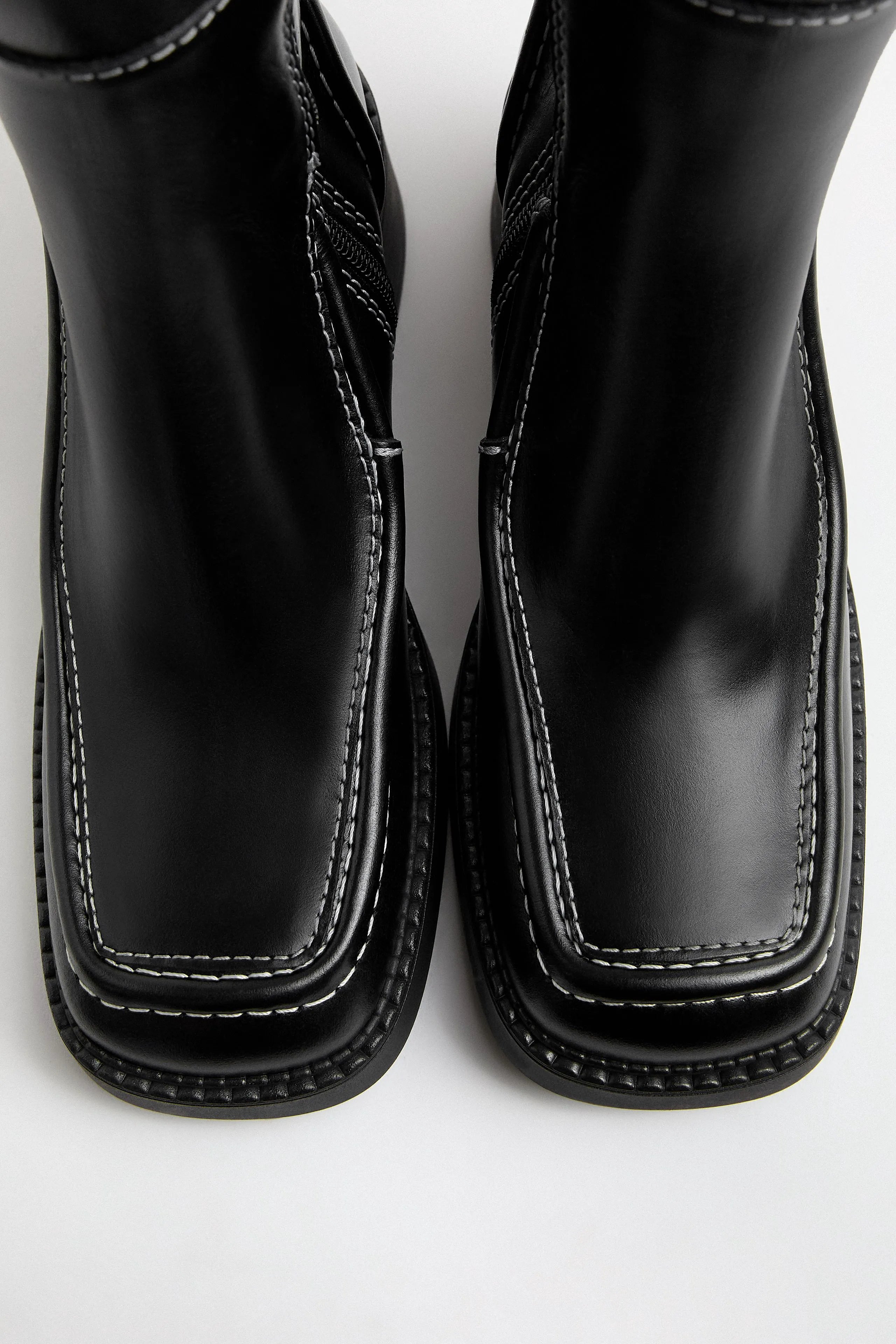 Dagmara Boots - Black Leather White Stitching | Miista | Designed & Handmade in Europe