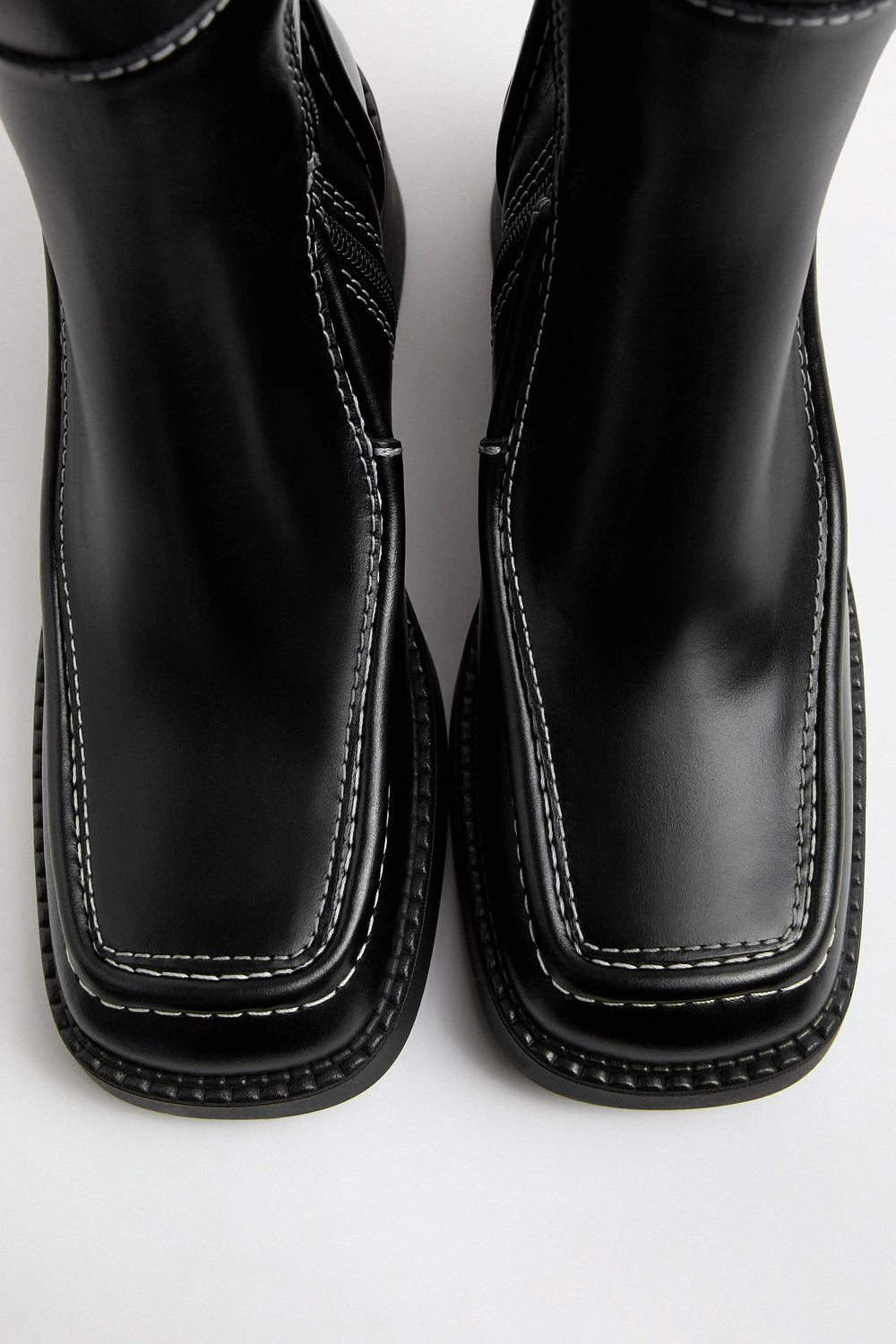 Dagmara Boots - Black Leather White Stitching | Miista | Designed & Handmade in Europe