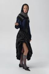 Bronte Black And Grey Crush Pinstripe Puff Skirt  | Miista | Designed & Handmade in Europe