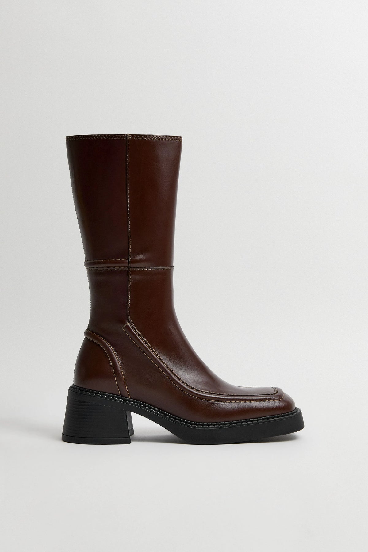 Dagmara Boots - Brown Leather Cream Stitching | Miista | Designed & Handmade in Europe